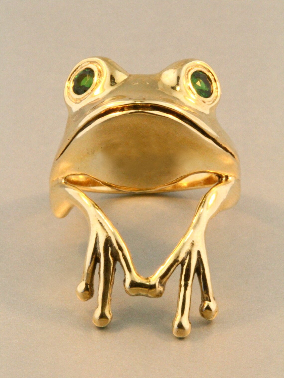 14k Gold Frog Ring With Tsavorite Eyes Tree Frog Ring Frog Prince Cute ...