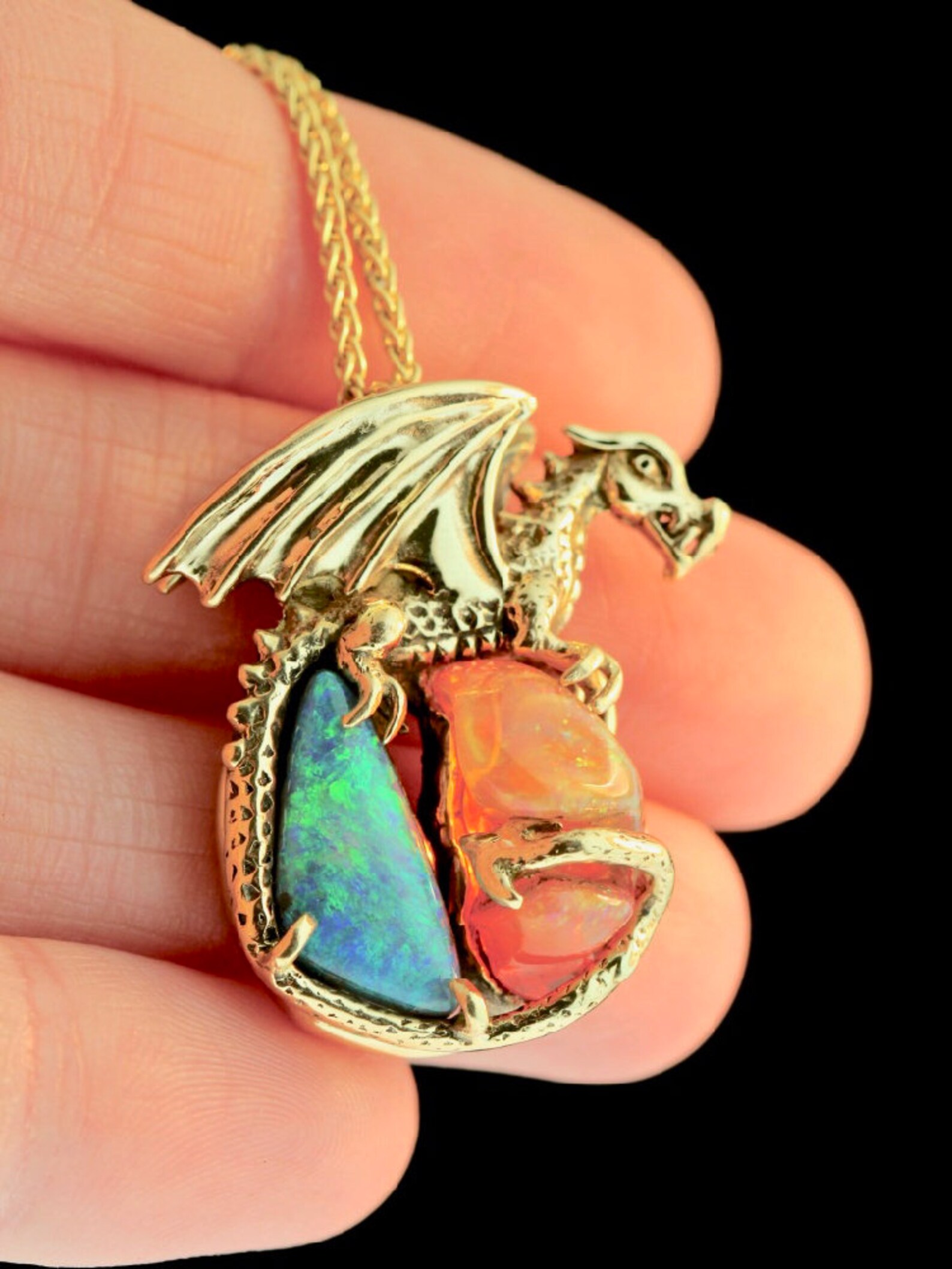 18K Gold Fire and Ice Opal Dragon Pendant Orange Mexican Fire Etsy