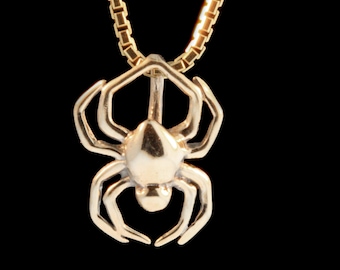 Gold Kleine Spinne Anhänger - Massiv 14k Gold - Spinne Schmuck - Kleine Halloween Halskette