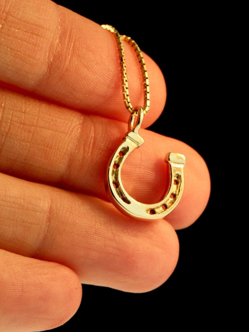 Solid 14k Gold Lucky Horseshoe Necklace Gold Horseshoe Charm Etsy
