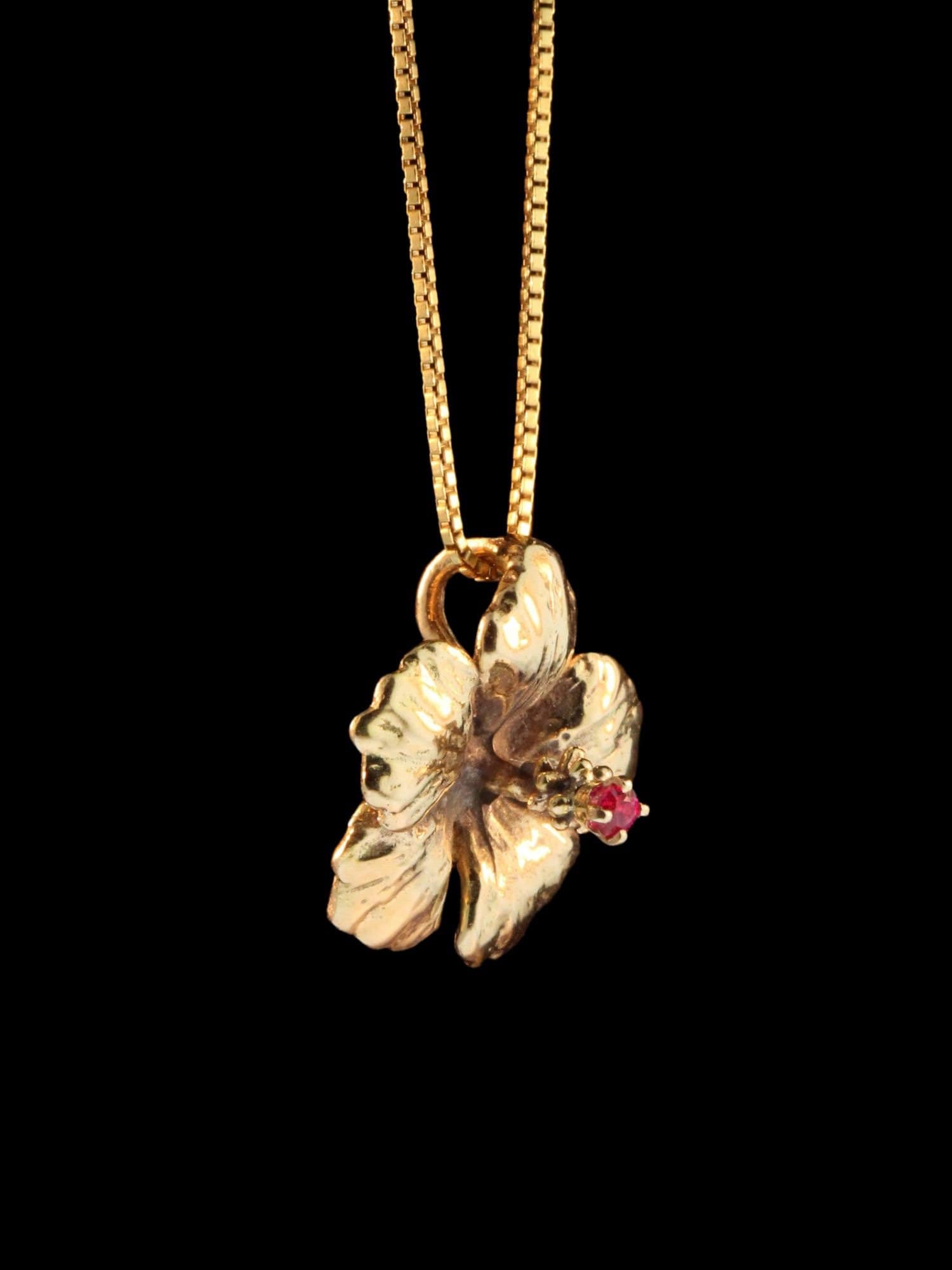 Hibiscus Necklace Gold With a Ruby Solid 14k Gold Flower Necklace Hawaiian Flower Hawaiian Jewelry Flower With Ruby Gift for Wife Ruby Etsy