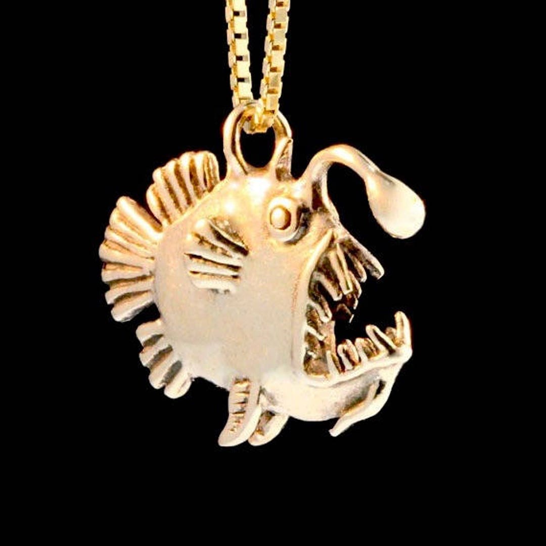 Angler Fish Necklace 14k Gold Angler Fish Charm Angler Fish Pendant