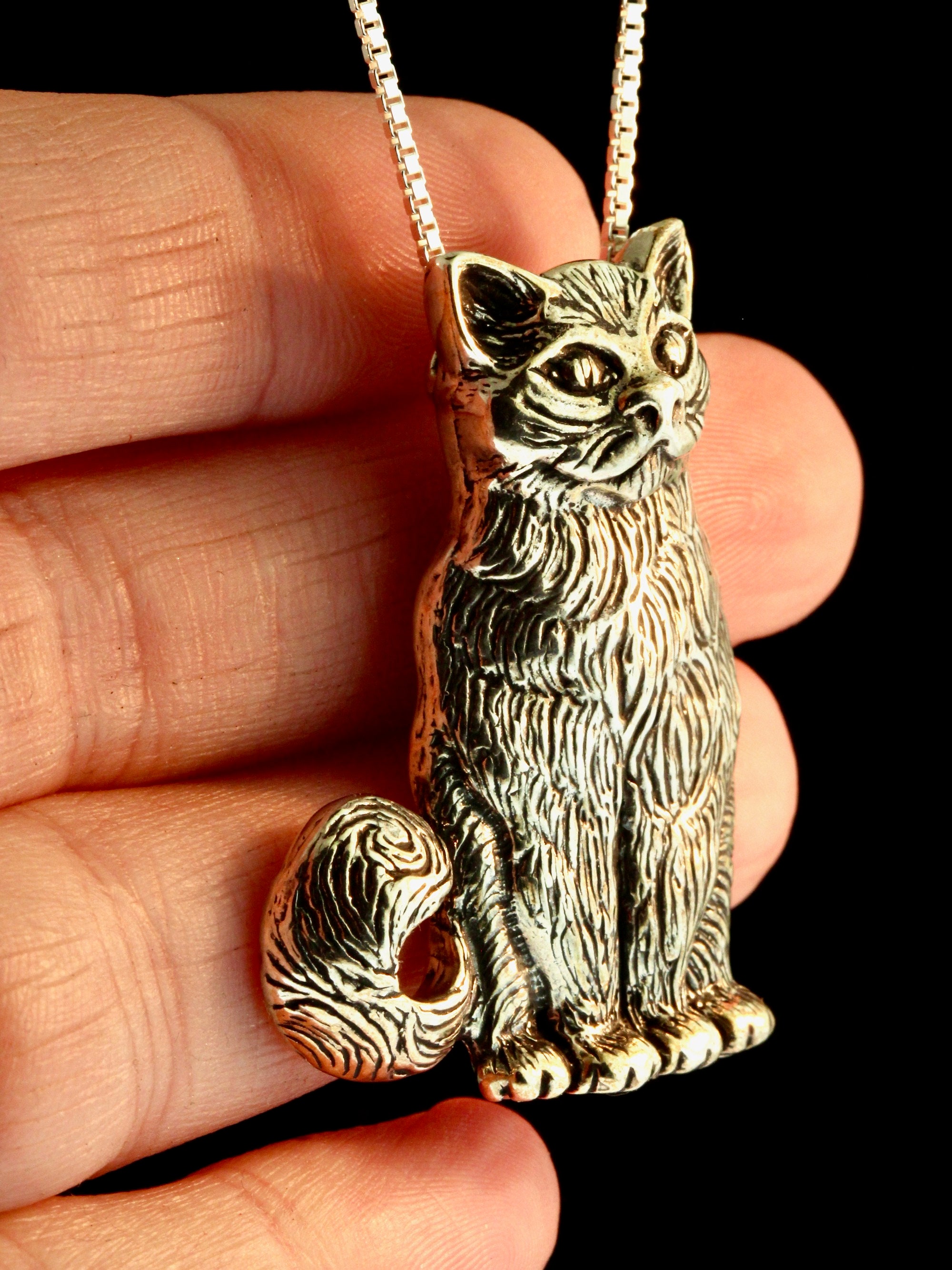Large Sterling Silver Cat Necklace Kitty Pendant Kitty Large Sterling Silver Cat Necklace Kitty Pendant Kitty