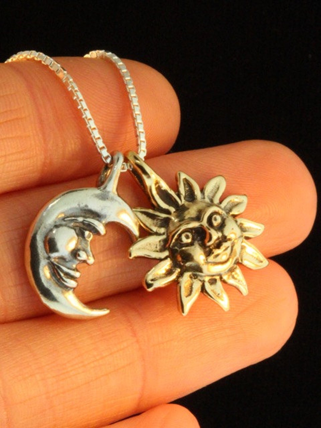 Sun and Moon Necklace Eclipse Pendant With Gold Sun and Silver Moon