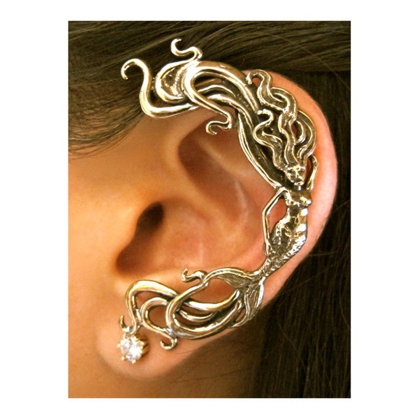 Mermaid Ear Wrap Bronze Mermaid Ear Cuff Siren Mermaid Jewelry Mermaid Earring Elf Ear Cuff Bronze Ear Cuff Ear Climber Bohemien style Boho