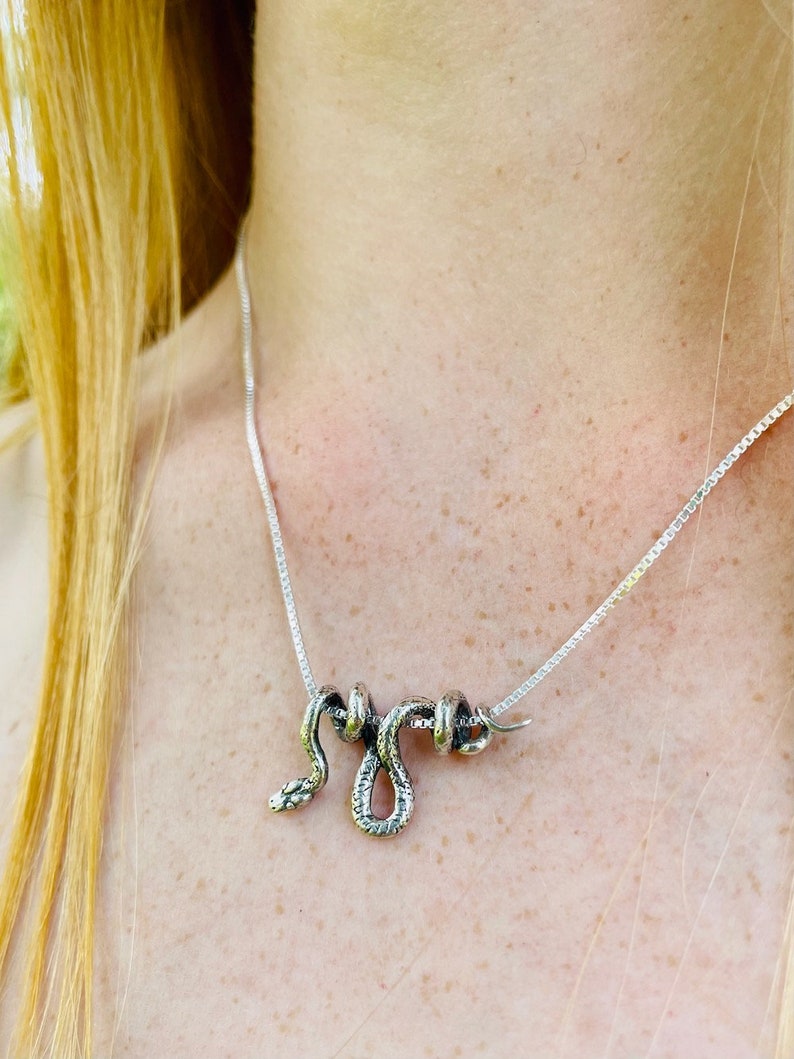 Silver Snake Necklace Snake Jewelry Vine Snake Pendant Snake Pendant Snake Charm Serpent Jewelry Silver Snake Animal Jewelry Snake Chain image 4