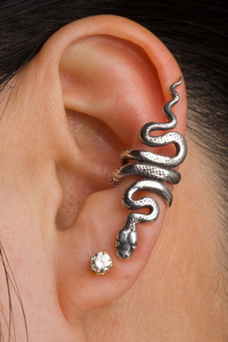 Snake Ear Cuff Snake Ear Wrap Silver Snake Earring Snake Jewelry Serpent Jewelry Serpent Ear Cuff Snake Art Medusa Reptile Jewelry Cuff image 5