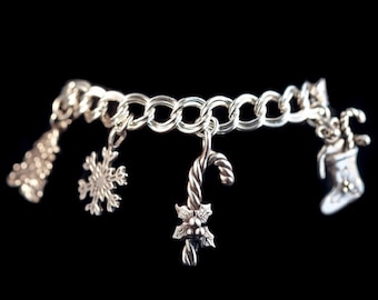 Christmas Charm Bracelet - Sterling Silver - Holiday Jewelry - Jingle Bells