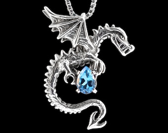 Dragon - Spike Dragon-hanger met edelsteen - Sterlingzilver - Fantasy-sieraden
