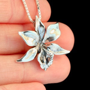 Flower Necklace Gift for Her Silver Orchid Necklace Orchid Charm Flower Charm Flower Pendant Silver Flower Flower Jewelry Hawaii Flower image 5