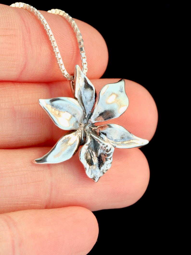 Flower Necklace Gift for Her Silver Orchid Necklace Orchid Charm Flower Charm Flower Pendant Silver Flower Flower Jewelry Hawaii Flower image 5