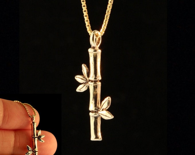 14k Gold Bamboo Necklace Bamboo Jewelry Lucky Bamboo Stick Etsy