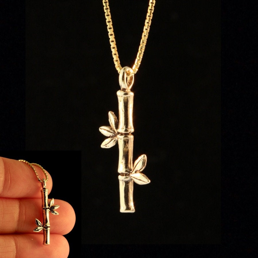 14k Gold Bamboo Necklace Bamboo Jewelry Lucky Bamboo Stick Etsy