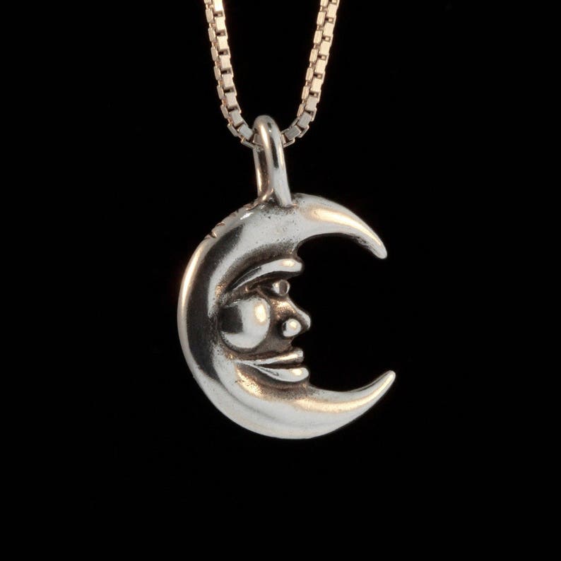 Moon Necklace Silver Moon Charm Medium Moon Pendant Moon Etsy