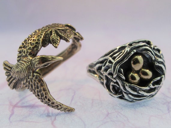 Boho Ring Bird Nest Ring Bird Nest and Bird Ring Silver