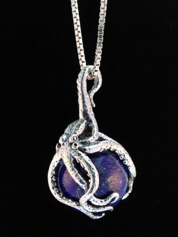 Octopus Orb With Lapis - Sterling Silver - Sphere Necklace