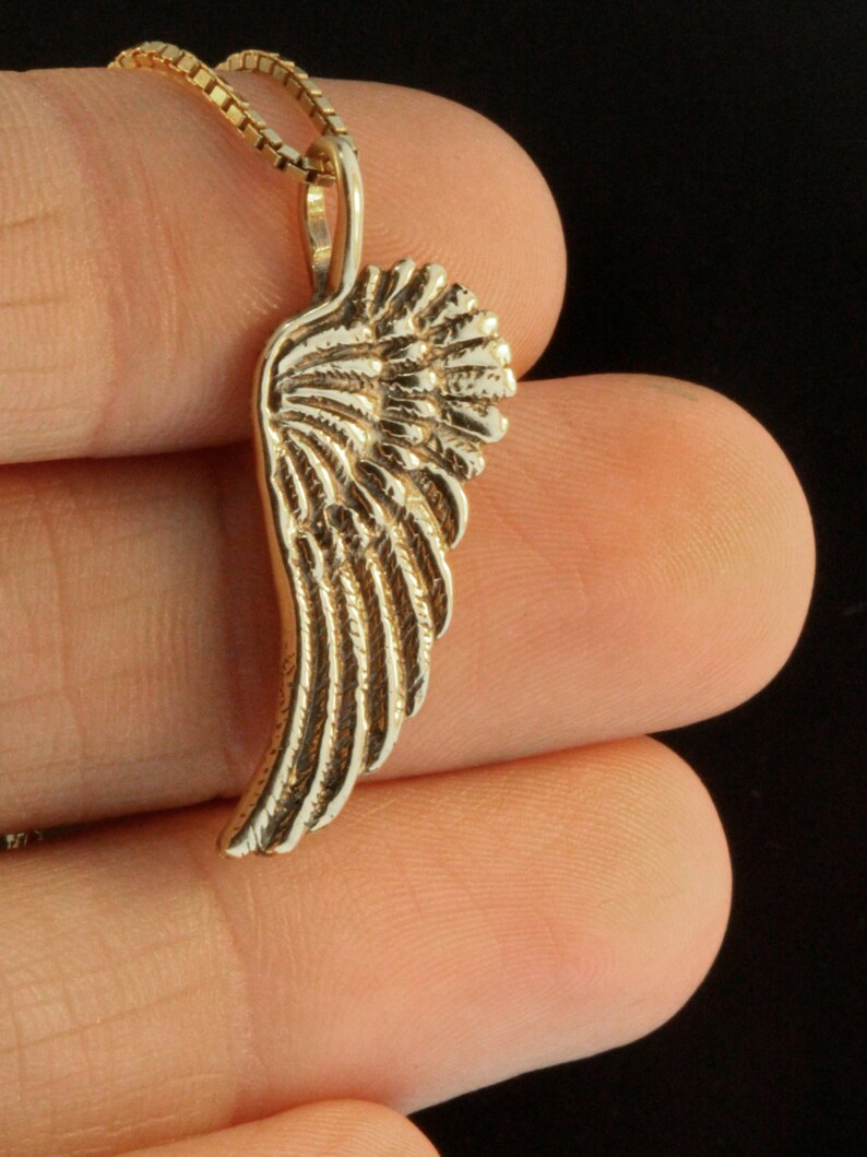 Angel Wing Necklace 14k Gold Guardian Angel Wing Charm Gold Necklace Angel Wing Pendant 14k Gold Jewelry Angel Wing Jewelry Valentines Gift image 4