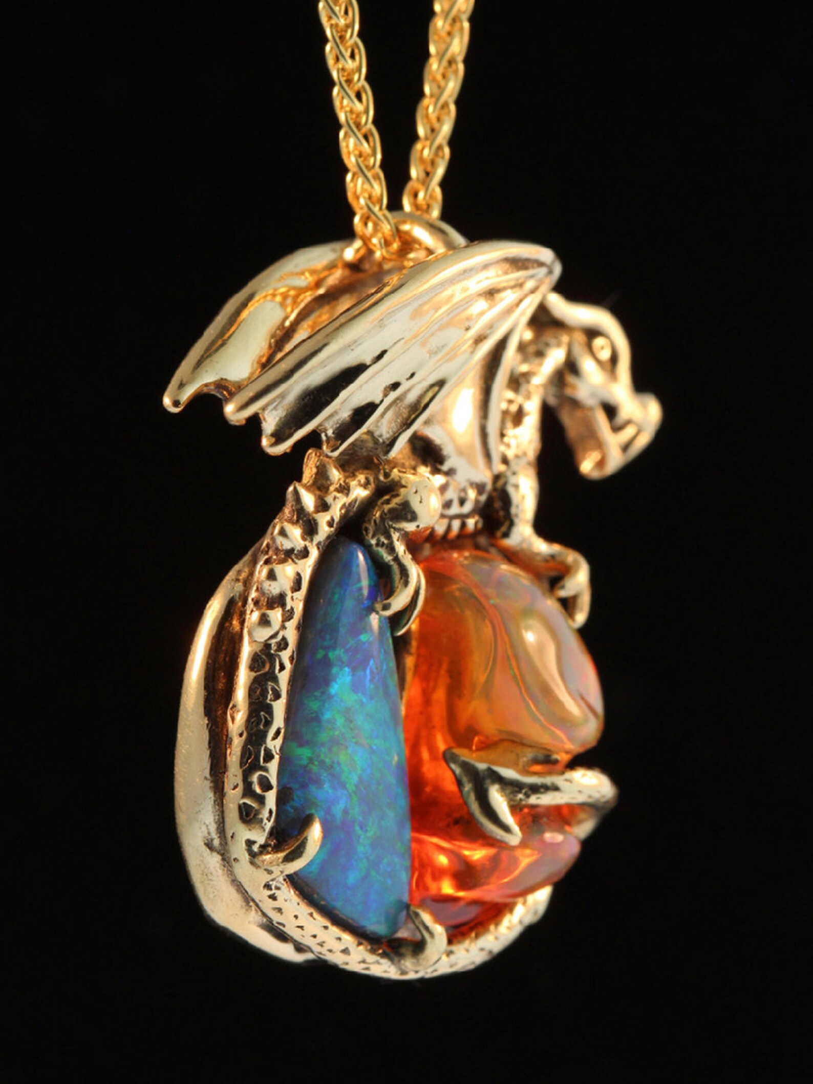 18K Gold Fire and Ice Opal Dragon Pendant Orange Mexican Fire Etsy