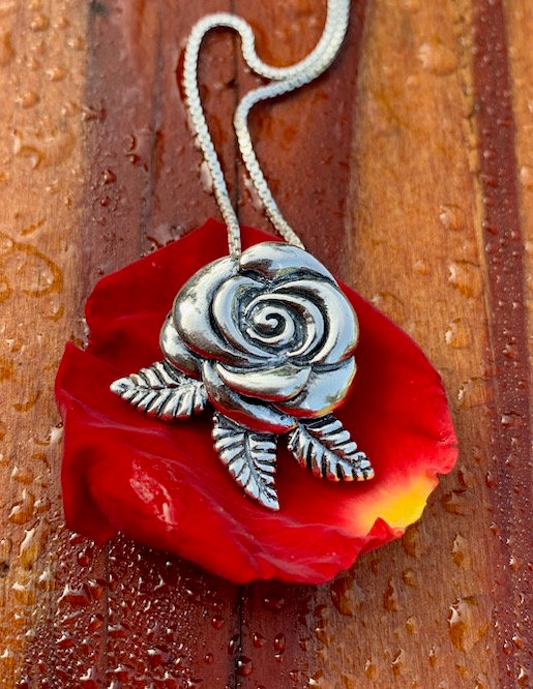 Sterling Silver Rose Necklace Silver Flower Necklace Etsy
