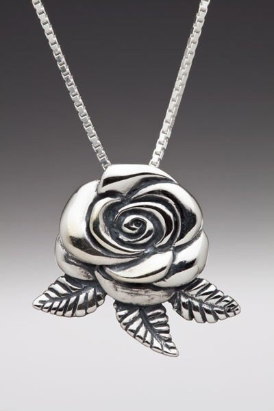 Sterling Silver Rose Necklace - Silver Flower Necklace