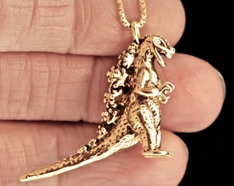 Godzilla Pendant - Solid 14K Gold - Monster - Lizard Charm
