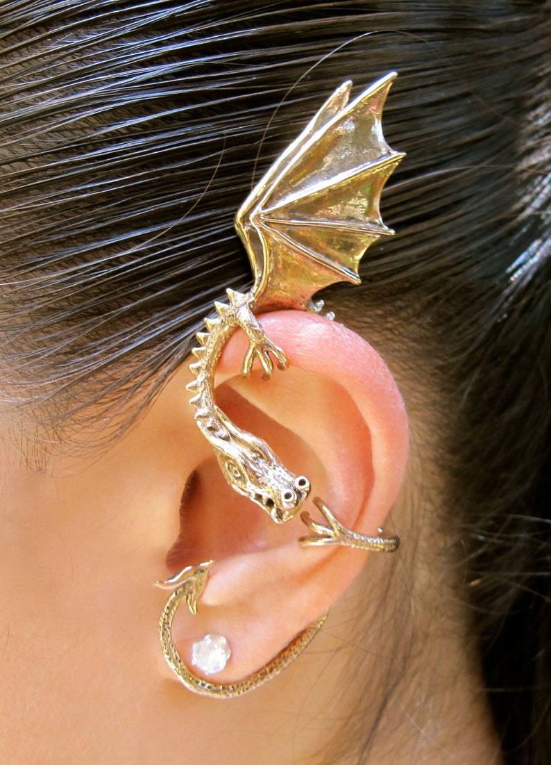 Dragon Ear Wrap Dragon Ear Cuff Elfin Dragon Bronze Wrap Dragon Jewelry Game of Thrones Inspired Jewelry Non-Pierced Earring Wing Ear Wrap image 2