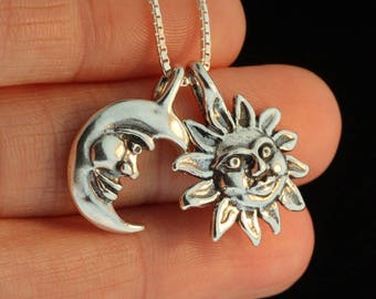 Sun and Moon Necklace Silver Eclipse Pendant Eclipse Necklace Sun Jewelry Moon Jewelry Celestial Jewelry Celestial Necklace Silver Moon