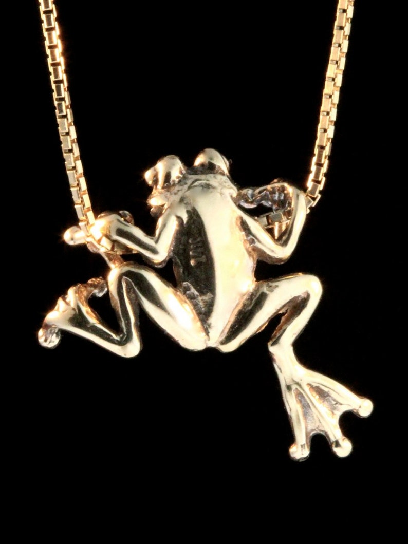 Gold Frog Necklace 14k Gold Tree Frog Charm Frog Pendant Frog Etsy