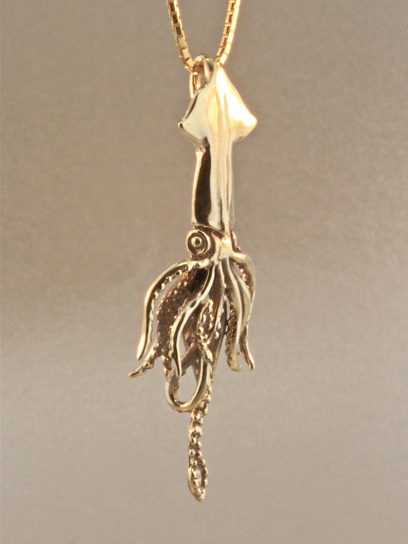 Squid Necklace 14k Gold Squid Charm Squid Pendant Gold - Etsy