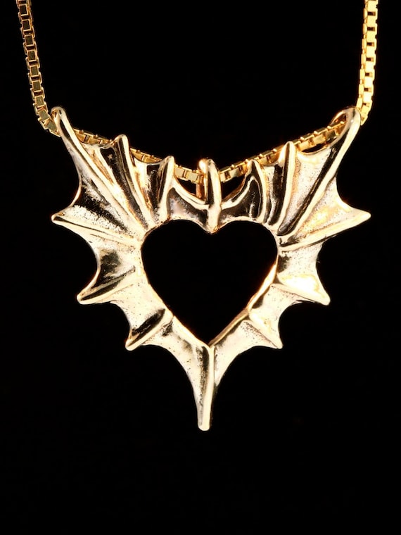 Winged Heart Necklace Bat Wing Heart Dragon Wing Heart Gold Heart
