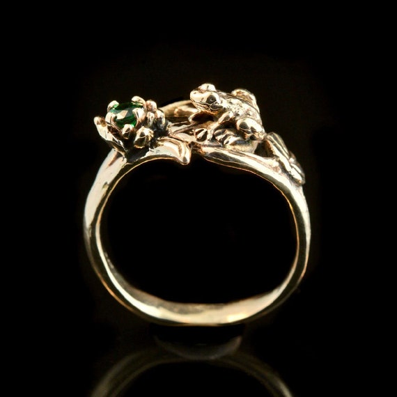 Gold Frog Ring Gold Lily Pad Ring Green Tsavorite Lily Pad Frog