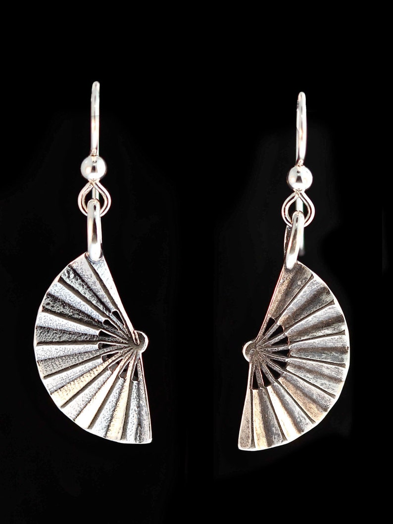 Japanese Fan Earrings Silver Fan Earrings Silver Earrings Etsy
