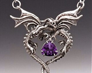 Collana Con Ciondolo Drago E Cristallo Viola - Argento 925, Design A Goccia D'Olio - Gioiello Unisex Per Forza E Amore