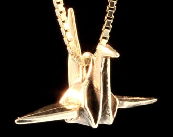 Origami Crane Necklace 14k Gold Paper Crane Necklace Peace Crane Necklace Peace Crane Charm 14k Gold Jewelry Gold Charm Valentines Gift