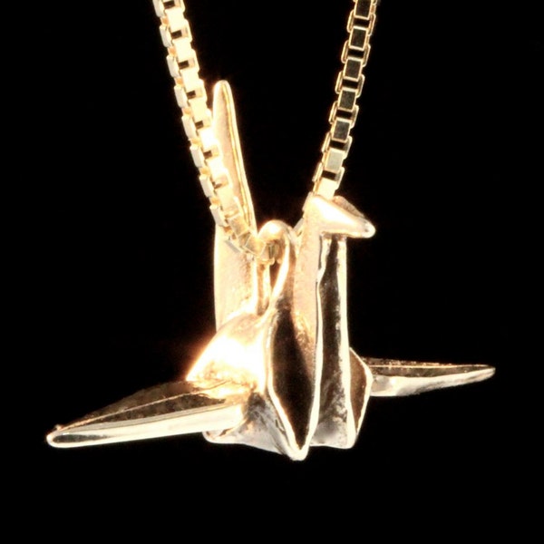 Origami Crane Necklace 14k Gold Paper Crane Necklace Peace Crane Necklace Peace Crane Charm 14k Gold Jewelry Gold Charm Valentines Gift