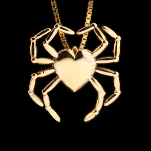 Spider Necklace Heart Necklace Gold Spider Heart Necklace 14 K Gold Spider Necklace Heart Pendant Heart Jewelry Spider Jewelry Spider Charm