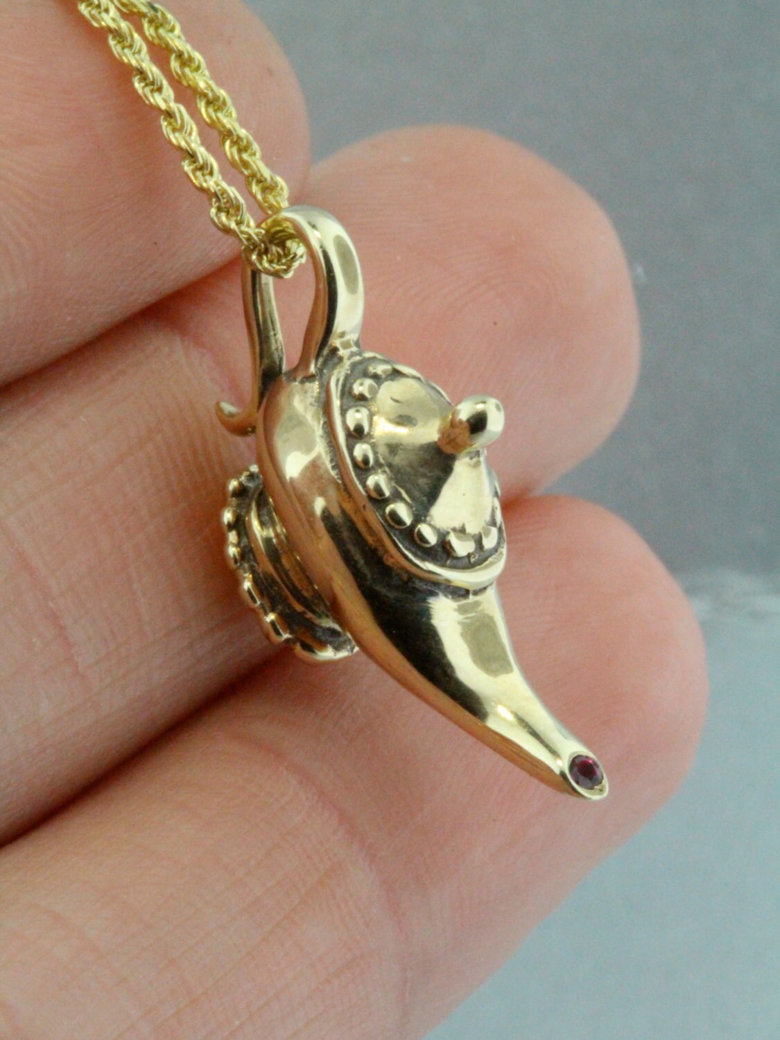 Gold Magic Lamp Necklace 14K Gold Magic Lamp Charm Magic Etsy