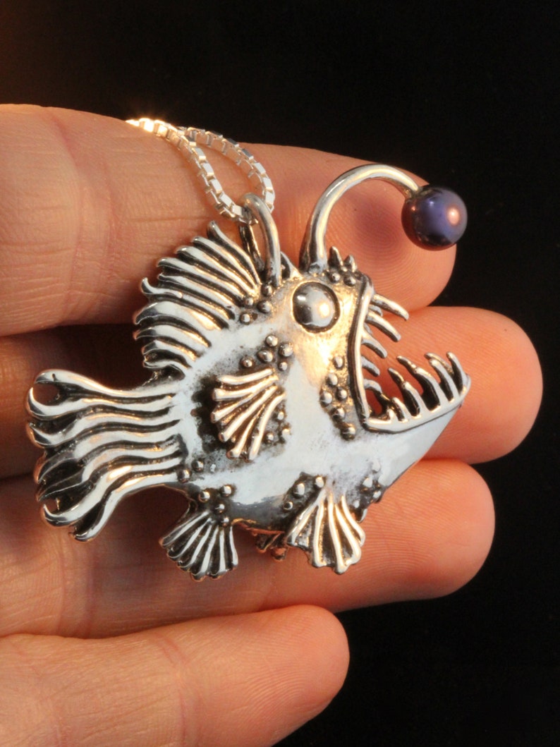 Fish Necklace Large Angler Fish Necklace Fish Pendant Angler Etsy