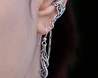 Gift For Her Gift For Girlfriend Gift For Mom Chain Ear Cuff Silver Ear Cuff Chain Earring Silver Earring Ear Wrap Ear Climber Gypsy Jewelry