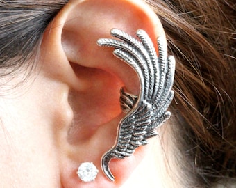 Angel Wing Ear Cuff - Sterling Silver - Non Pierced Feather Earring