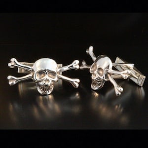 Skull Cuff Links Skull Cufflinks Small Skull and Crossbone Cufflinks Small Skull and Cross Bone Cuff Links Biker Jewelry Mans Jewelry Gift