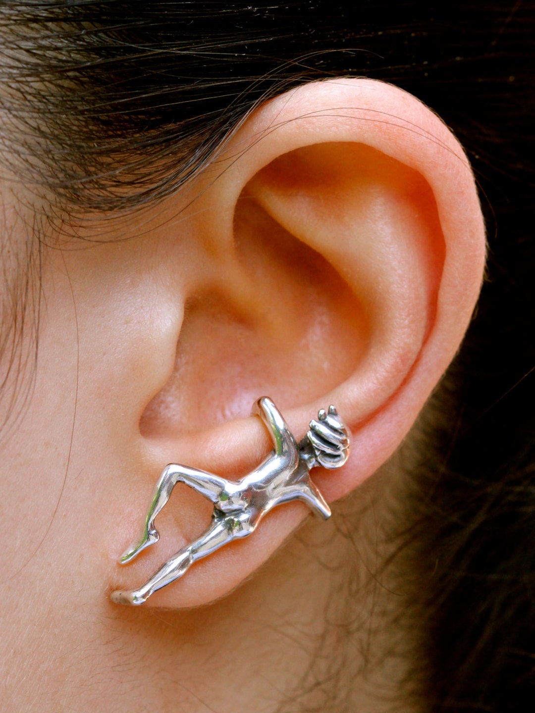 Ear Cuff Silver Ear Man Ear Cuff Climbing Man Ear Cuff People Ear Cuff
