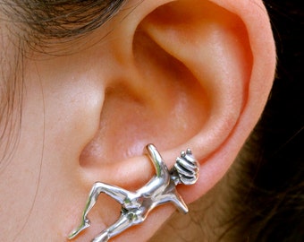 Ear Cuff Silver Ear Man Ear Cuff - Climbing Man Ear Cuff - People Ear Cuff - People Jewelry - Non Pierced Earring Non Pierced Ear Cuff