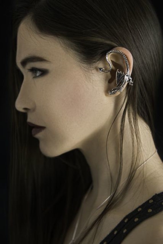 Orecchio Singolo A Cerchio Avvolgente Drago Orientale &ndash; Argento 925 &ndash; Senza Foro &ndash; Unisex