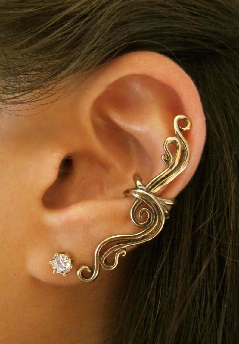 Minimalist Ear Cuff Bronze Ear Cuff Swirl Ear Cuff French Twist Ear Cuff Ear Wrap Wave Jewelry Swirl Non-Pierced Earring Bridesmaid Gift image 1