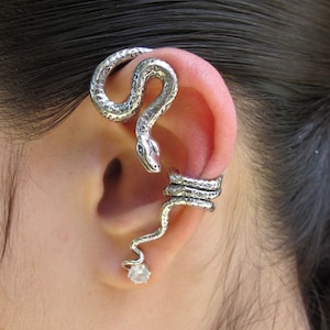 Snake Ear Wrap Snake Ear Cuff Snake Earring Silver Python Snake Earwrap Snake Jewelry Ear Climber Non Pierced Earring Ear Jacket Ear Crawler image 1