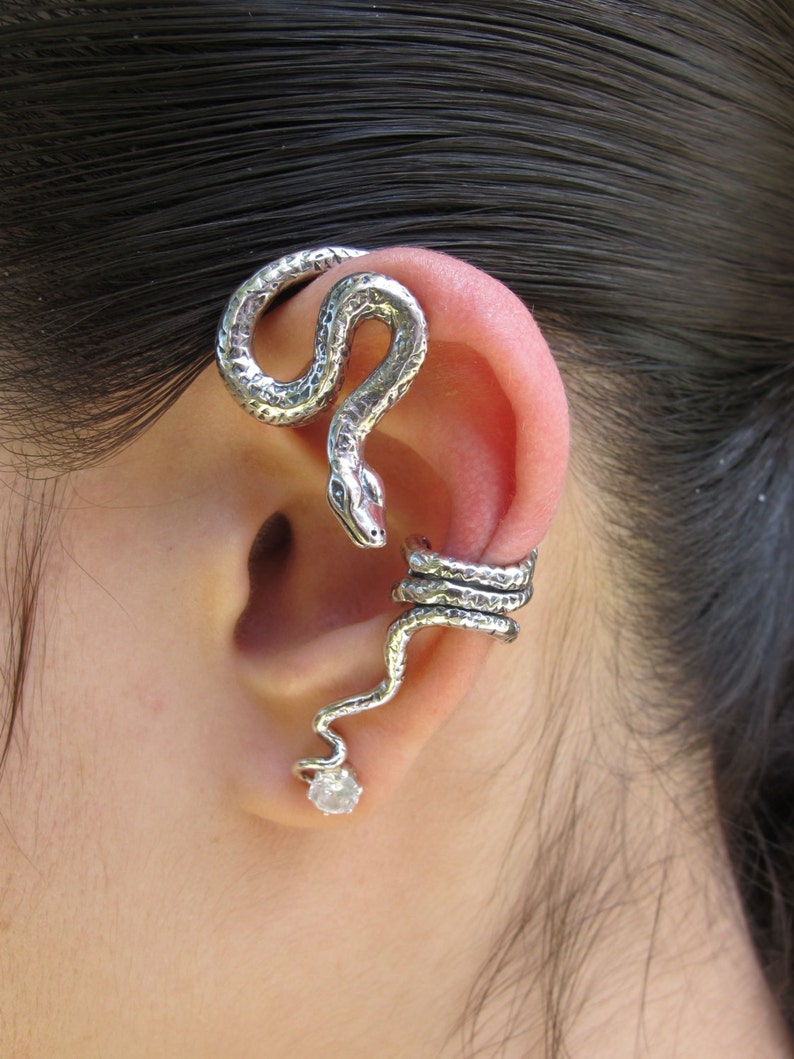 Snake Ear Wrap Snake Ear Cuff Snake Earring Silver Python Snake Earwrap Snake Jewelry Ear Climber Non Pierced Earring Ear Jacket Ear Crawler image 1