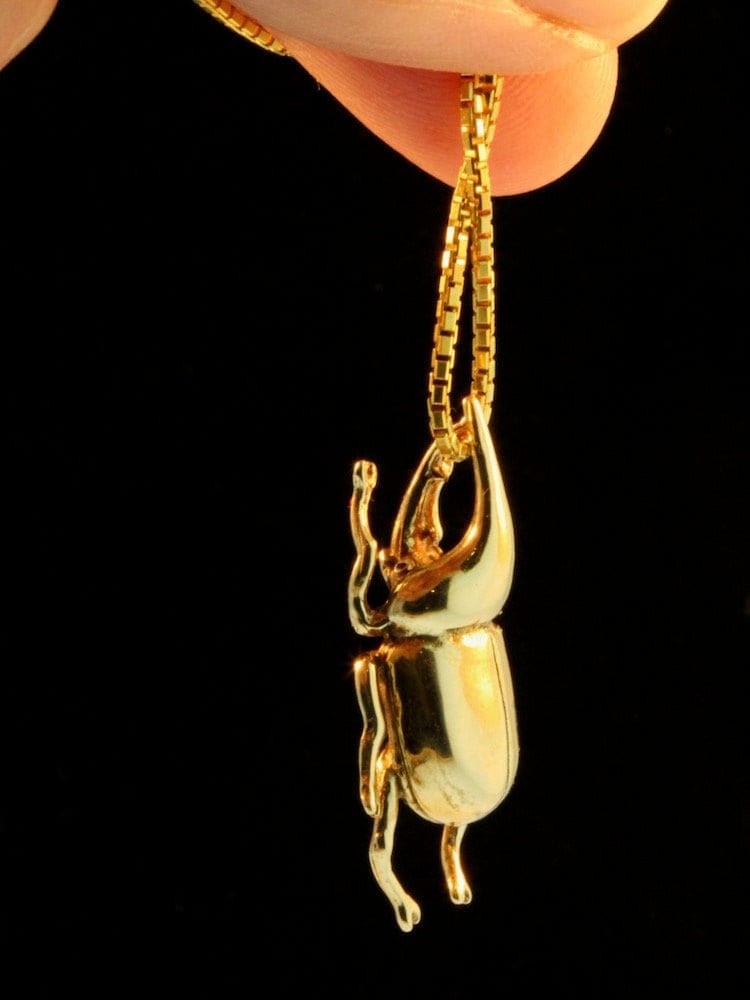 14k Gold Rhino Beetle Necklace Solid Gold Rhinoceros Beetle Necklace Insect Jewelry 14k Gold Bug 14k Gold Beetle Necklace Scarab Beetle