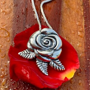 Sterling Silver Rose Necklace - Silver Flower Necklace - Blooming Rose Original Pendant -Gift for Girlfriend Mother