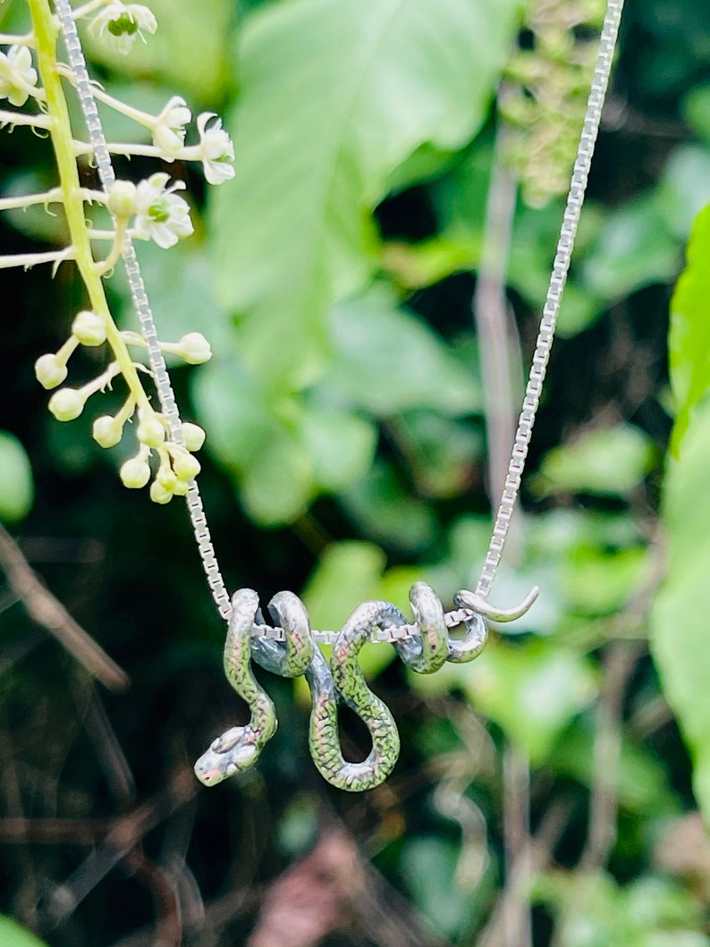 Silver Snake Necklace Snake Jewelry Vine Snake Pendant Snake Pendant Snake Charm Serpent Jewelry Silver Snake Animal Jewelry Snake Chain image 2